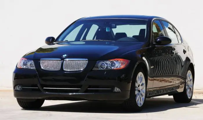 Exclusive Offer BMW 3 Series 4DR T-Rex Sport Series Formed Stainless Steel Mesh Grille with thin SS Frame - Triple Chrome Plated - 2PC - 44993