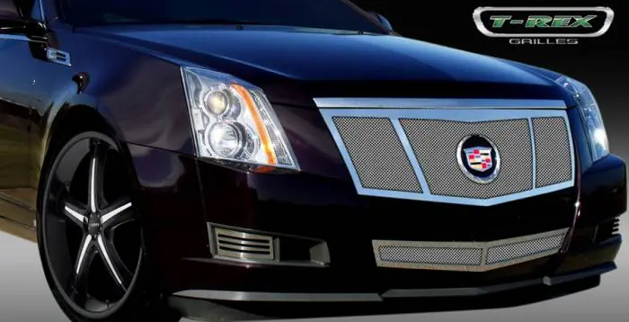 Cadillac CTS T-Rex Upper Class Polished Stainless Mesh Grille - 3 Opening Design - Formed Mesh with Recessed Logo Area - 54198 Money Back Guarantee