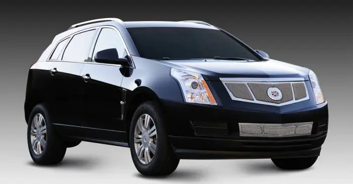 High Quality Cadillac SRX T-Rex Upper Class Mesh Grille - Replacement - 3 Window Design with OE Logo Plate - Chrome - 56187