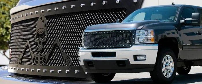 Chevrolet Silverado T-Rex Urban Assault Grunt Studded Main Grille with Soldier - Black OPS Flat Black - Custom 1PC Style - 7111156 Trending