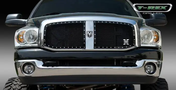 Exclusive Dodge Ram T-Rex X-Metal Series Studded Main Grille - Custom 2PC Opening - All Black - 6714671