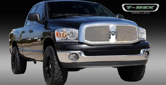 Dodge Ram T-Rex X-Metal Series Studded Main Grille - Custom 2PC Opening - Polished Stainless Steel - 6714670 Fast Shipping