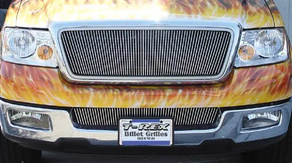 Hot Picks Ford F150 T-Rex Billet Grille Overlay - Bolt On & Insert - Vertical - 65 Bars - 31553