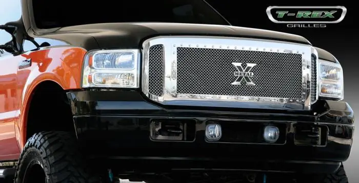 Buy Direct Ford Superduty T-Rex X-Metal Series Grille Assembly - Chrome Shell with Polished Stainles Steel X-Metal Grille Installed - 6705610