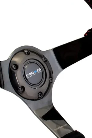 Affordable NRG Reinforced Steering Wheel (350mm / 3in. Deep) Blk Suede w/Red BBall Stitch & Black 3-Spoke
