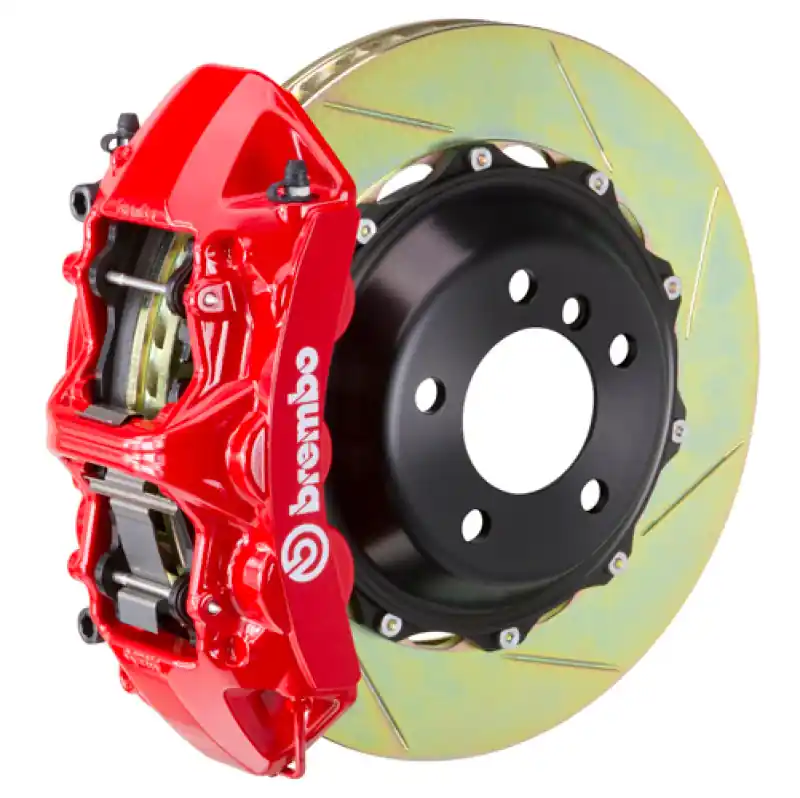 Brembo 14-15 IS250/IS250 F-Sport Exc AWD Fr GT BBK 6Pis Cast 380x32 2pc Rotor Slotted Type1-Red Money Back Guarantee