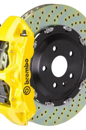 Modern Brembo 18+ Model 3 AWD/18+ Model 3 RWD Front GT BBK 6 Piston Cast 365x34 2pc Rotor Drilled- Yellow