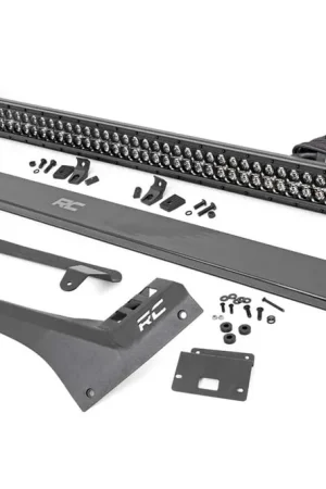 Premium Jeep 50-Inch Straight LED Light Bar Upper Windshield Kit w/ Dual-Row Black Series LED White DRL 20-Up Gladiator JT 18-20 Wrangler JL Rough Country