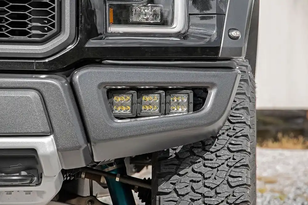 Certified Ford Triple LED Fog Light Kit Black Series w/Amber DRL 17-19 F-150 Raptor Rough Country