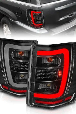ANZO 1999-2004 Jeep Grand Cherokee LED Tail Lights w/ Light Bar Black Housing Clear Lens Exclusive Offer