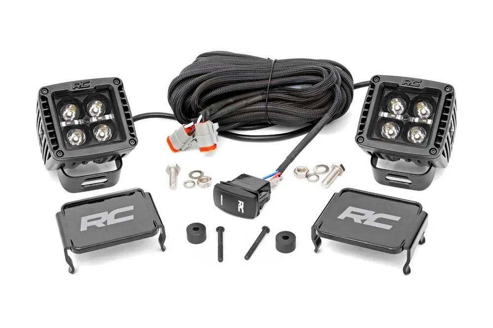 Jeep 2 Inch LED Cube Easy-Mount Kit 18-20 Wrangler JL 20-Up Gladiator-Black Series w/White DRL Rough Country Holiday Sale