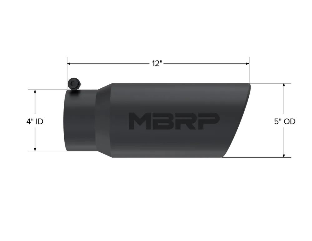 Buy Online Exhaust Tip 5 Inch O.D. Angled Rolled End 4 Inch Inlet 12 Inch Length-Black Finish MBRP