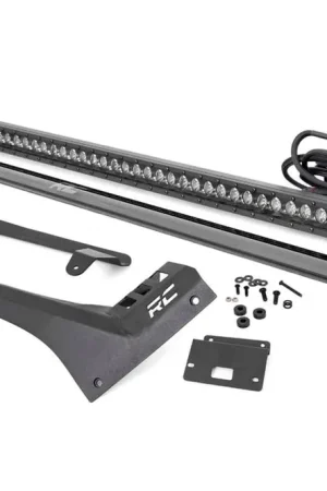 Worldwide Shipping Jeep 50-Inch Straight LED Light Bar Upper Windshield Kit w/ Single-Row Black Series LED White DRL 20-Up Gladiator JT 18-20 Wrangler JL Rough Country