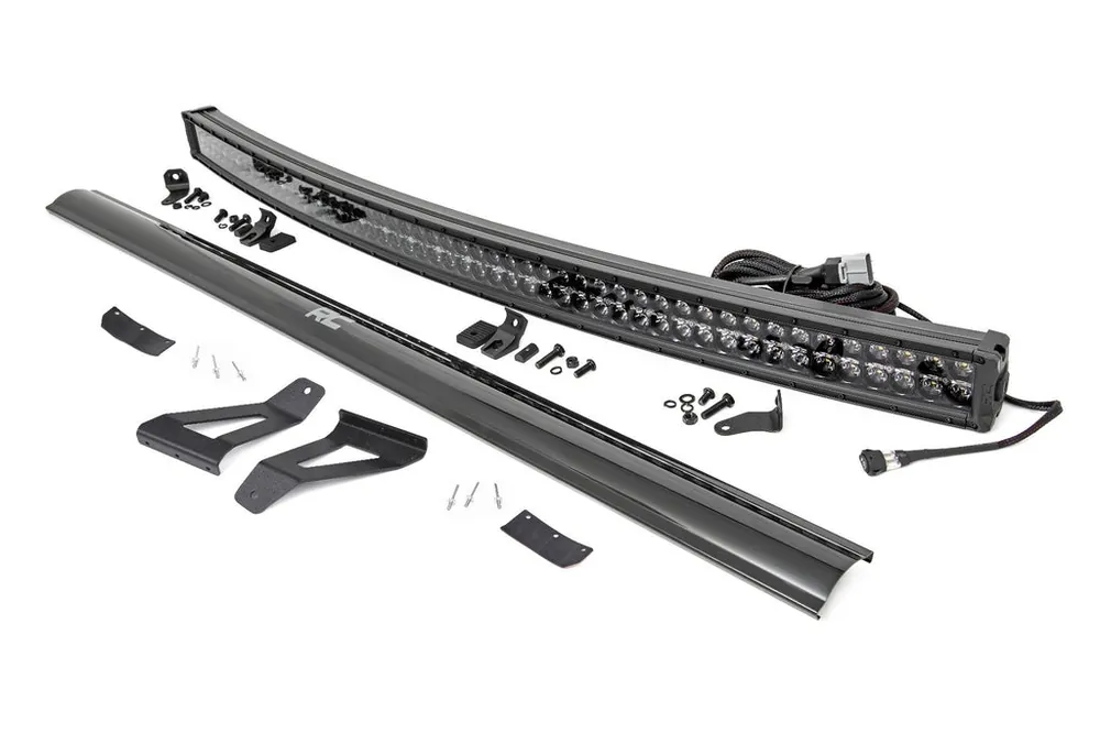 Jeep 50-inch Black Series Curved LED Light Bar w/DRL Upper Windshield Kit 84-01 Jeep XJ Cherokee Rough Country Wholesale