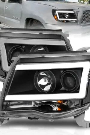 ANZO 05-09 Toyota Tacoma Projector Light Bar Style Headlights w/ C Light Bar Free Returns