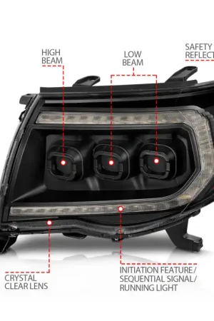 ANZO 05-11 Toyota Tacoma Full LED Projector Headlights White DRL/Init/SeqSig Black - Pair Free Returns