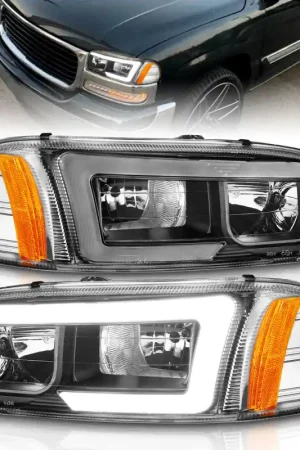 ANZO 99-17 GMC Sierra/Denali Headlights Black Amber (w/C Light Bars) Crafted