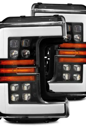 AlphaRex 17-19 Ford F-250 SD NOVA LED Proj Headlights Plank Style Gloss Blk w/Activ Light/Seq Signal Free Returns