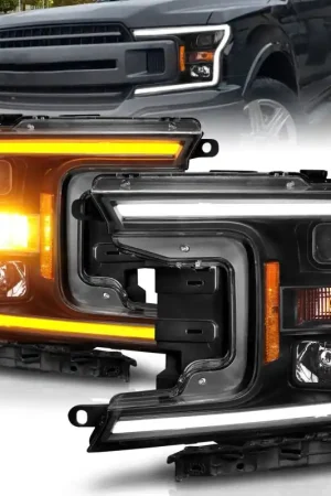 Modern ANZO 2018-2020 Ford F-150 Projector Headlight w/ Plank Style Switchback Black Housing
