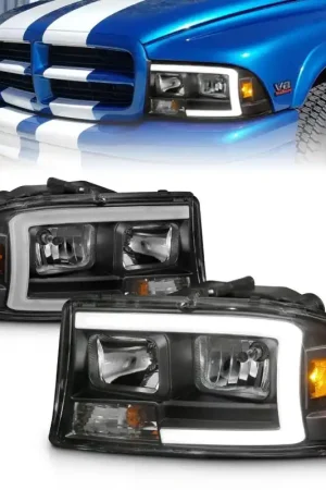 ANZO 97-04 Dodge Dakota/Durango Crystal headlight Set w/ Light Bar Black Housing Top Pick