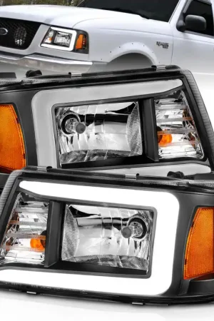 Final Sale ANZO 2001-2011 Ford Ranger Crystal Headlights w/ Light Bar Black Housing