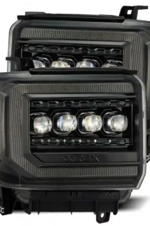 AlphaRex 14-18 GMC Sierra NOVA LED Proj Headlights Plnk Style Alpha Blk w/Activ Light/Seq Signal/DRL Next Day Delivery