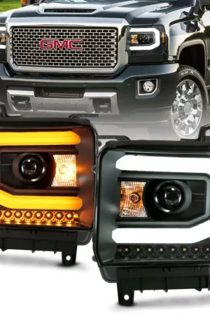 ANZO GMC SIERRA 1500 14-15 2500H/15-19 Projector Headlight Plank Style Black w/ Switchback (Halogen) Worldwide Shipping