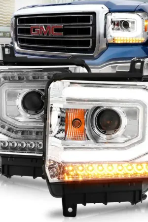 ANZO 2014-2015 GMC Sierra 1500 Projector Headlights w/ Light Bar Chrome Housing (Halogen Type) Last Chance