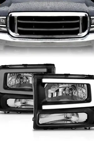 Factory Price ANZO 99-04 Ford F250/F350/F450/Excursion (excl. 99) Crystal Headlights - w/ Light Bar Black Housing