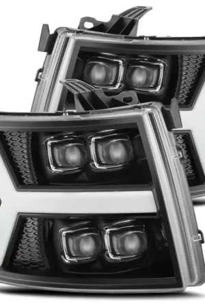 Grab Now AlphaRex 07-13 Chevy 1500HD(NewBody) NOVA LED Proj Headlight Plank Sty Glos Blk w/Activ Lite/Seq Sig