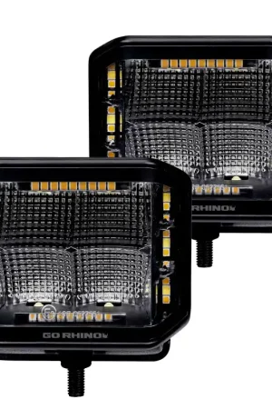 Go Rhino Xplor Blackout Combo Series Cube Sideline LED Flood Lights w/Amber 4x3 - Blk (Pair) Affordable