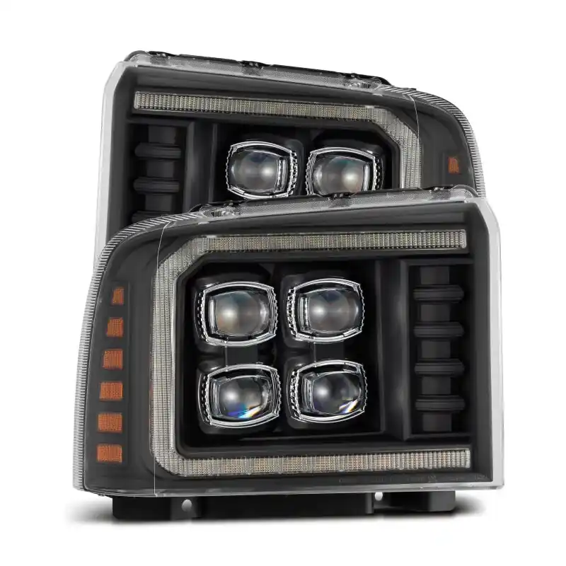 AlphaRex 05-07 Ford F250/350/450/550 Super Duty NOVA LED Proj HL Blk w/Actv Light & Seq Sig + SB DRL Order Now