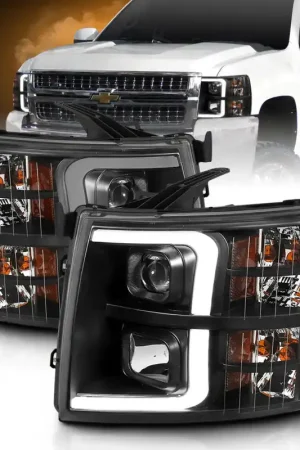 ANZO 07-13 Chevrolet Silverado 3500 Projector Headlights - Black Amber Next Day Delivery
