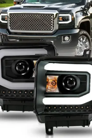 ANZO 2014-2015 GMC Sierra 1500 Projector Headlights w/ Light Bar Black Housing (Halogen Type) Wholesale