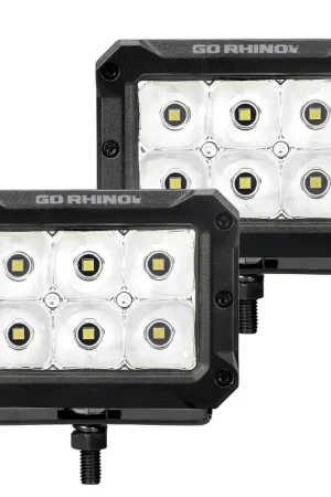 Go Rhino Xplor Bright Series Rectangle LED Spot Light Kit (Surface/Thread Stud Mnt) 4x3 - Blk (Pair) Limited Edition