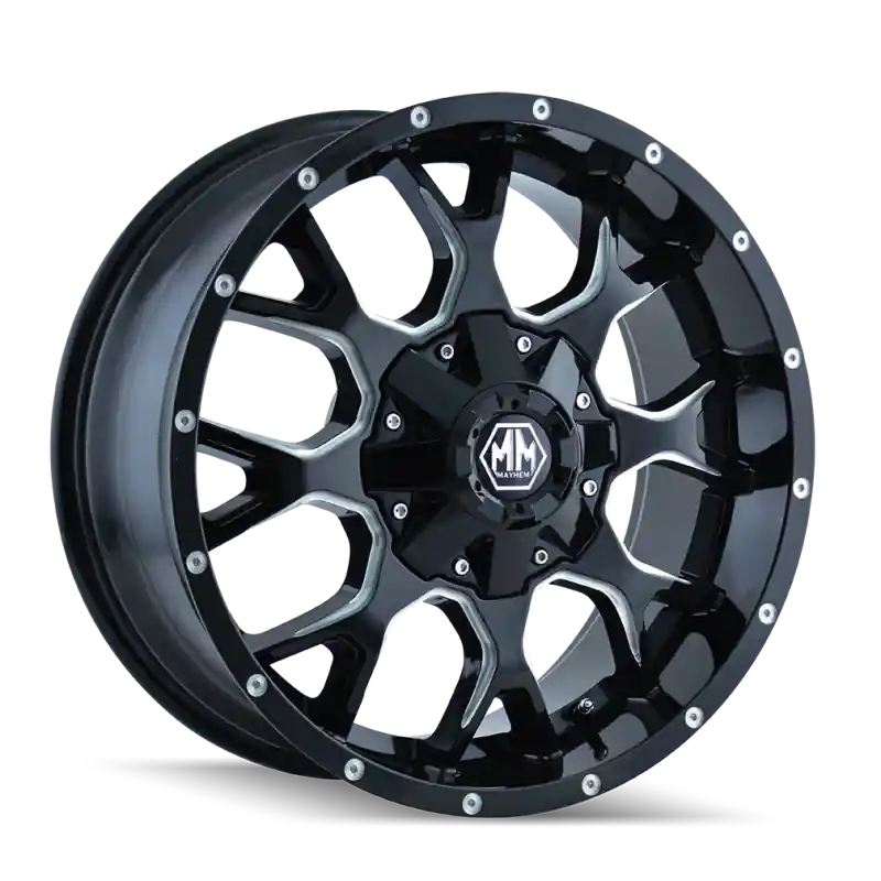 Worldwide Shipping Mayhem 8015 Warrior 20x9 / 6x135 BP / 18mm Offset / 106mm Hub Black w/ Milled Spokes Wheel