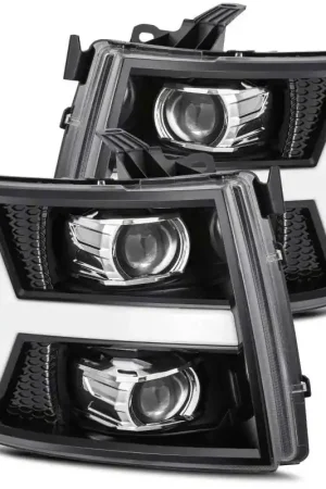 AlphaRex 07-13 Chevy 1500 LUXX LED Proj Headlights Plank Style Jet Blk w/ Activ Light/Seq Signal/DRL Super Sale