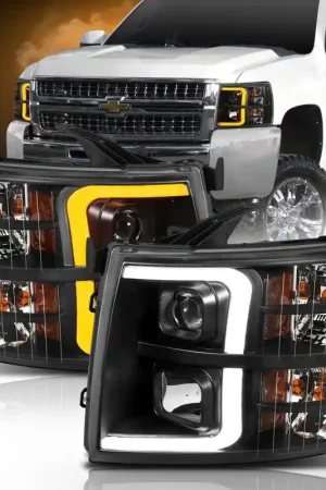 While Supplies Last ANZO 07-13 Chevrolet Silverado 1500 Plank Style Projector Headlights Black w/ Amber