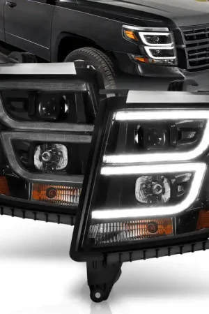 Handmade ANZO 2015-2020 Chevy Tahoe Projector Headlights Plank Style Black w/DRL