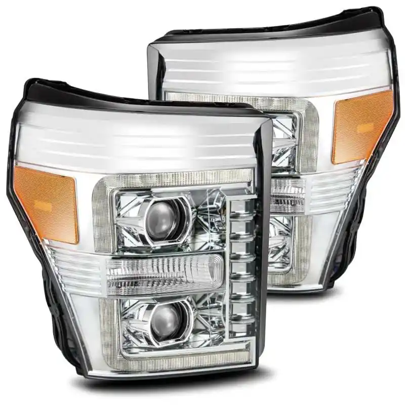 AlphaRex 11-16 Ford F-350 SD LUXX LED Proj Headlights Plank Style Chrm w/Activ Light/Seq Signal/DRL In Demand