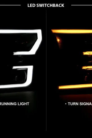 Authentic ANZO 2015-2017 Ford F-150 Projector Headlights w/ Plank Style Switchback Black w/ Amber