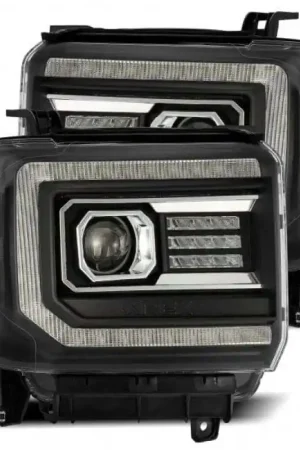 Direct From Manufacturer AlphaRex 14-18 GMC Sierra LUXX LED Proj Headlights Plank Style Black w/Activ Light/Seq Signal/DRL