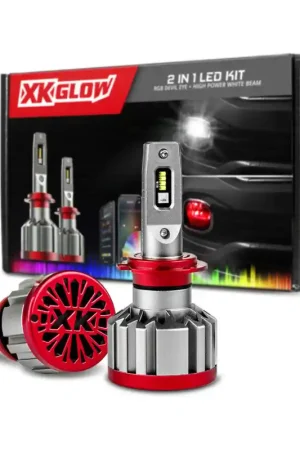 XK Glow RGB 2In1 LED Headlight Bulb Million Color XKCHROME App RGB/LED Headlight Kit - 2x H7 Viral