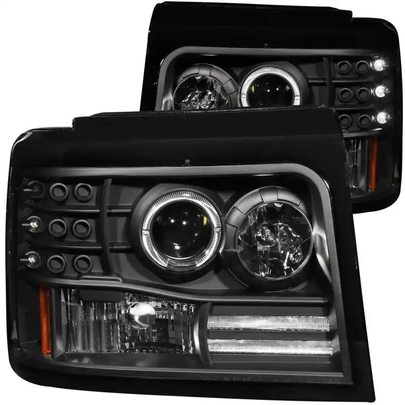 ANZO 1992-1996 Ford F-150 Projector Headlights w/ Halo Black w/ Side Markers and Parking Lights Latest