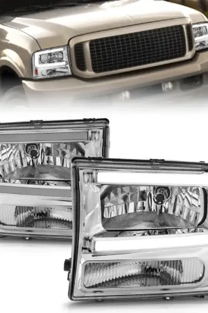 ANZO 99-04 Ford F250/F350/F450/Excursion (excl. 99) Crystal Headlights - w/ Light Bar Chrome Housing Top Pick