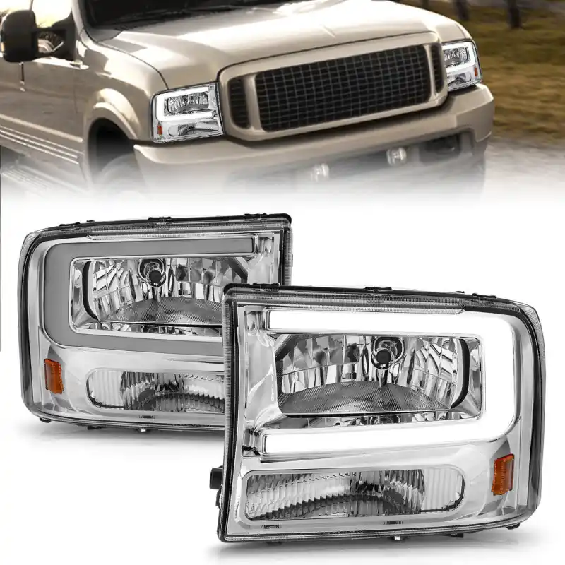 ANZO 99-04 Ford F250/F350/F450/Excursion (excl. 99) Crystal Headlights - w/ Light Bar Chrome Housing Top Pick