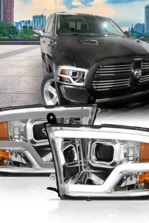 Shop Now ANZO 09-18 Dodge Ram 1500 Plank Style Projector Headlights Chrome w/ Halo
