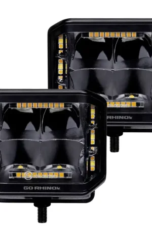 Go Rhino Xplor Blackout Combo Series Cube Sideline LED Spot Lights w/ Amber 4x3 - Blk (Pair) Original