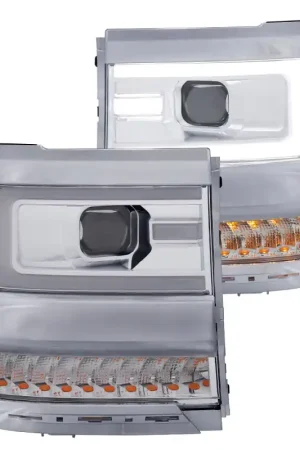 ANZO 16-17 Chevy Silverado 1500 Projector Headlights Plank Style Design Chrome w/ Amber Trending