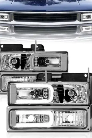 ANZO 88-98 Chevrolet C1500 Crystal Headlights w/Light Bar Chrome Housing w/ Signal Side Markers 8Pcs Hot Picks